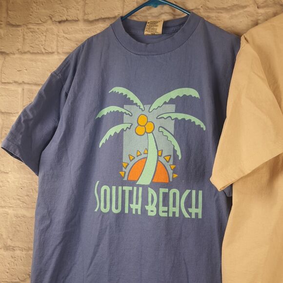 Vtg Lot Of 2 South Beach Miami Tshirt Adult Size Large Oneita Liberty Graphics - Picture 2 of 7